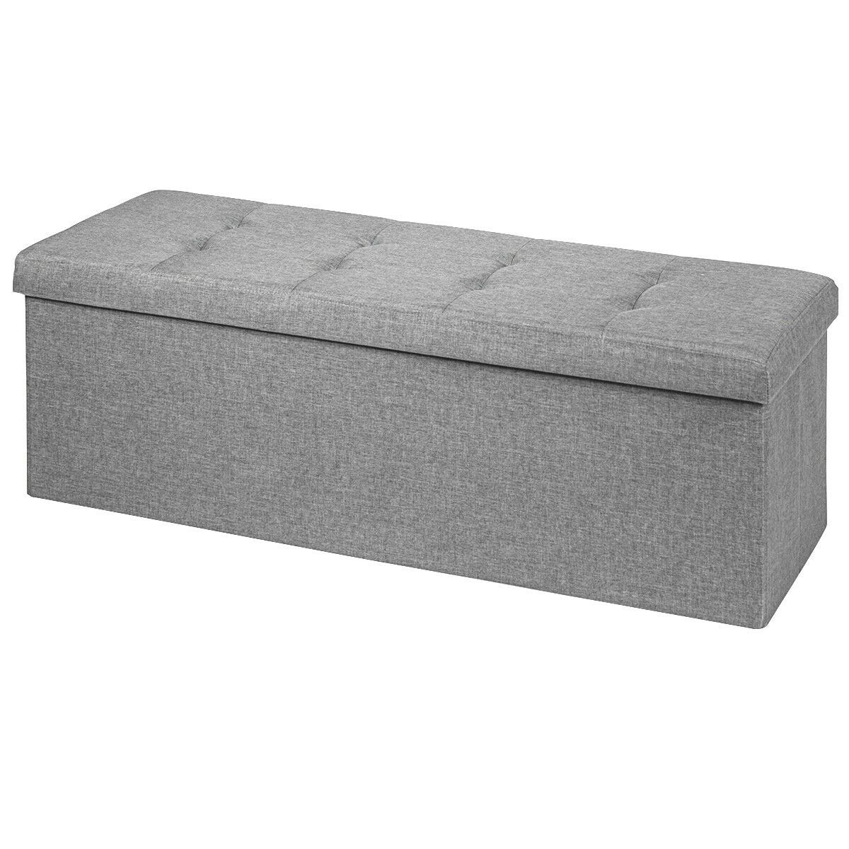 Folding Storage Ottoman Bench with Lid for Hallway or Bedroom - Silver